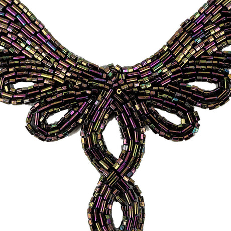 Vintage Purple Iris Bugle and Chop Beaded Abstract Applique - 4.25" x 5.5"