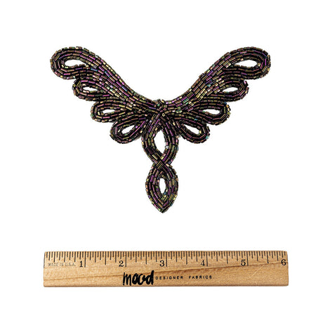 Vintage Purple Iris Bugle and Chop Beaded Abstract Applique - 4.25" x 5.5"