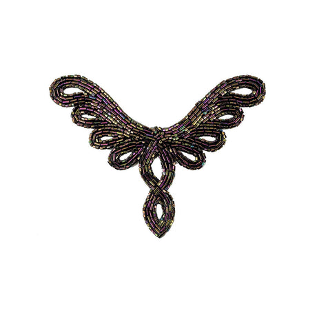 Vintage Purple Iris Bugle and Chop Beaded Abstract Applique - 4.25" x 5.5"