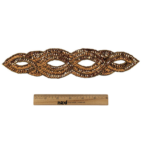 Vintage Bronze Sequins and Beaded Figure Eight Applique - 11" x 2.5"
