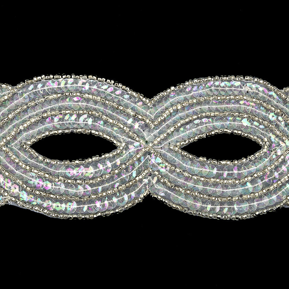 Vintage Crystal Iris Sequins and Beaded Figure Eight Applique - 11" x 2.5"