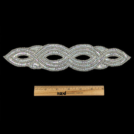 Vintage Crystal Iris Sequins and Beaded Figure Eight Applique - 11" x 2.5"