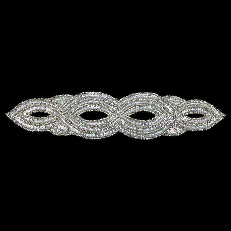 Vintage Crystal Iris Sequins and Beaded Figure Eight Applique - 11" x 2.5"