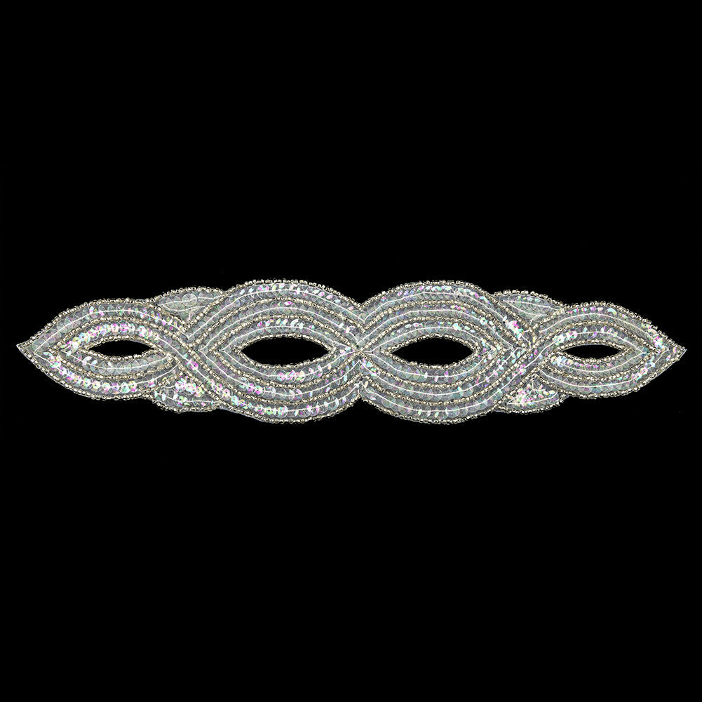 Vintage Crystal Iris Sequins and Beaded Figure Eight Applique - 11" x 2.5"