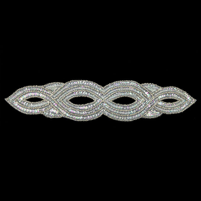 Vintage Crystal Iris Sequins and Beaded Figure Eight Applique - 11" x 2.5"