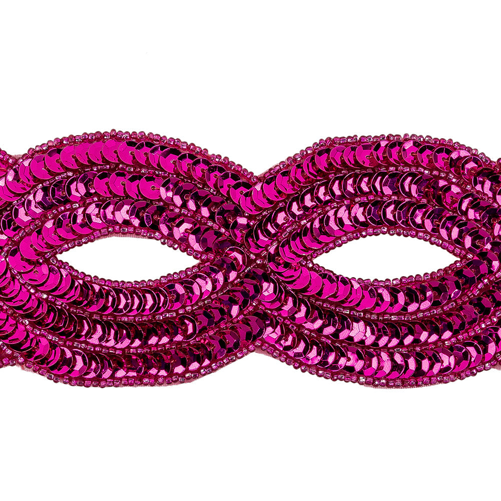 Vintage Fuchsia Sequins and Beaded Figure Eight Applique - 11" x 2.5"