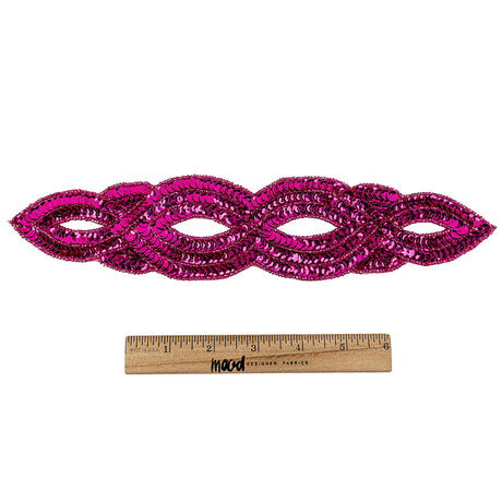 Vintage Fuchsia Sequins and Beaded Figure Eight Applique - 11" x 2.5"