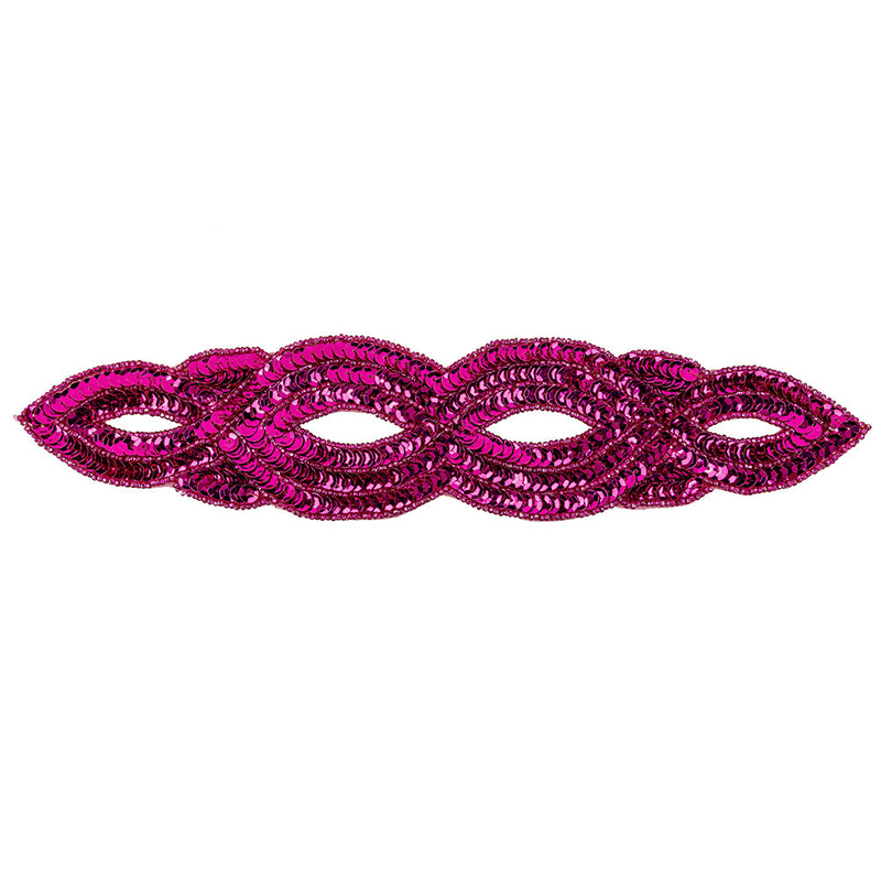 Vintage Fuchsia Sequins and Beaded Figure Eight Applique - 11" x 2.5"
