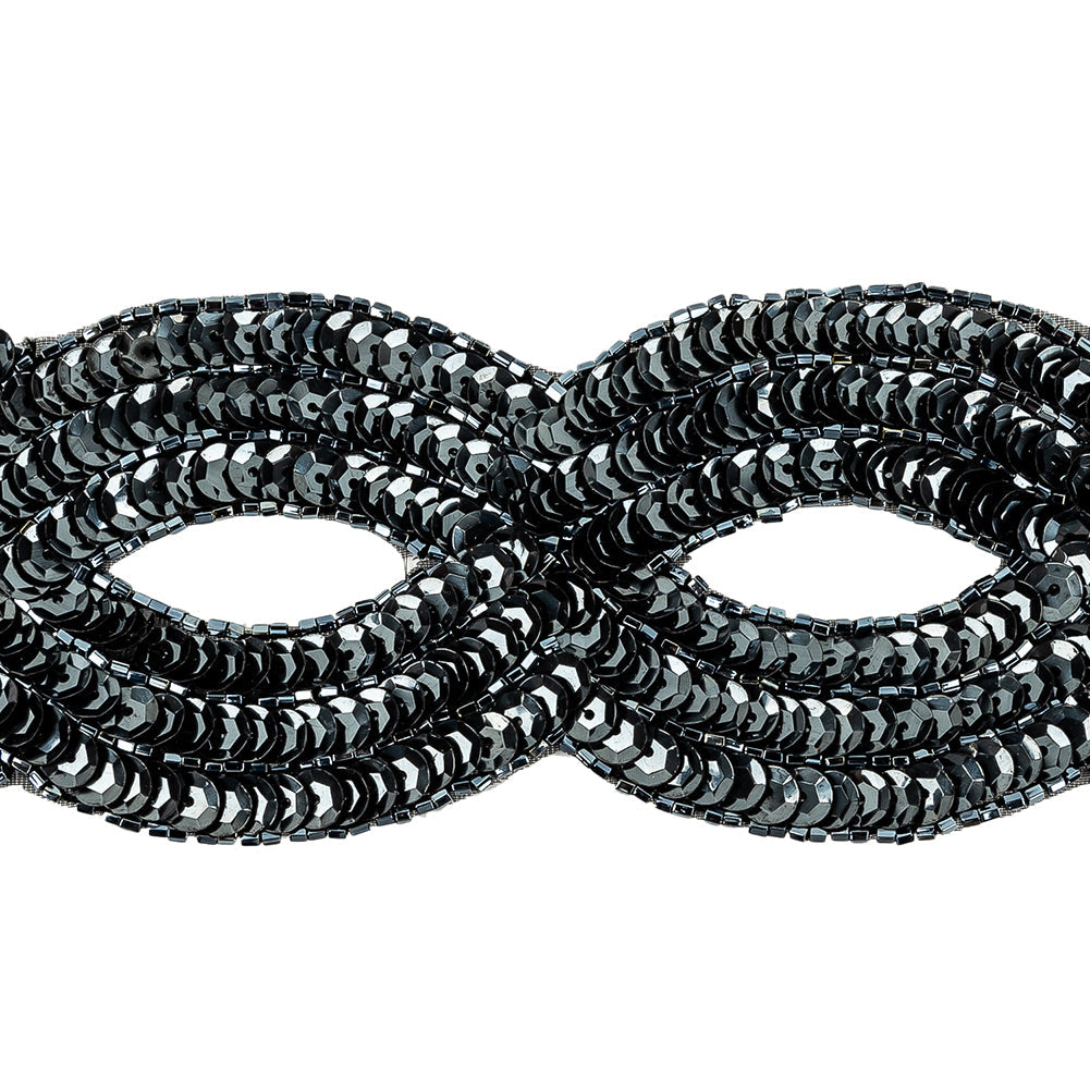 Vintage Gunmetal Sequins and Beaded Figure Eight Applique - 11" x 2.5"
