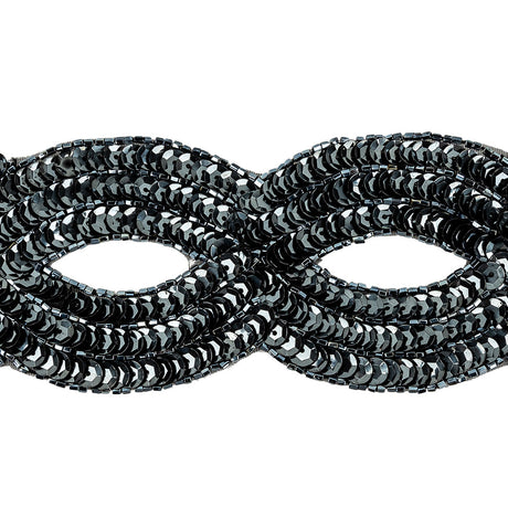 Vintage Gunmetal Sequins and Beaded Figure Eight Applique - 11" x 2.5"