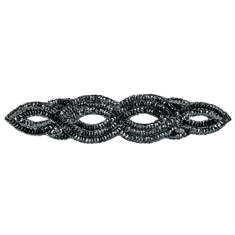 Vintage Gunmetal Sequins and Beaded Figure Eight Applique - 11" x 2.5"