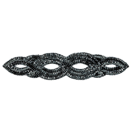 Vintage Gunmetal Sequins and Beaded Figure Eight Applique - 11" x 2.5"