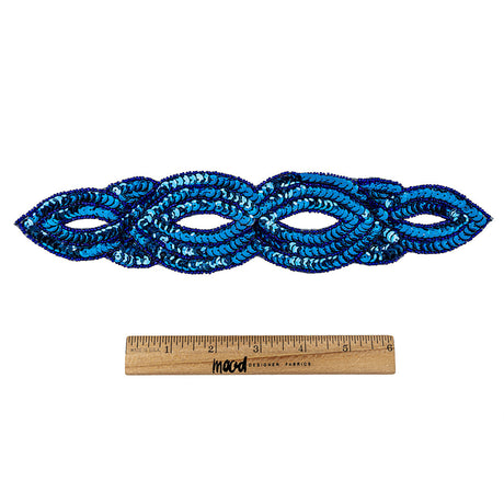 Vintage Royal Blue Sequins and Beaded Figure Eight Applique - 11" x 2.5"