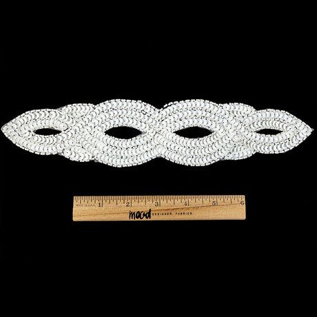 Vintage White Sequins and Beaded Figure Eight Applique - 11" x 2.5"