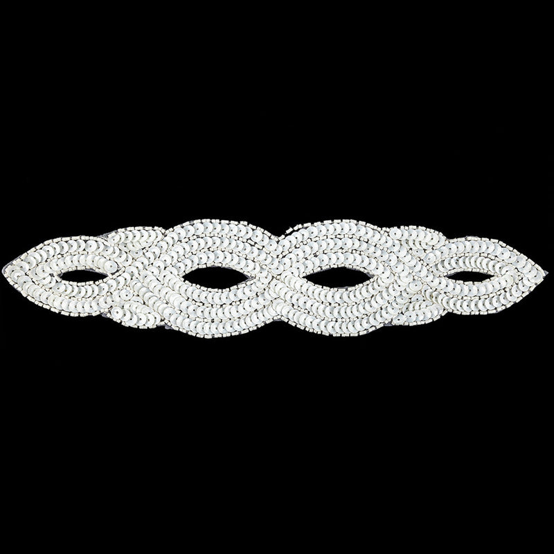 Vintage White Sequins and Beaded Figure Eight Applique - 11" x 2.5"