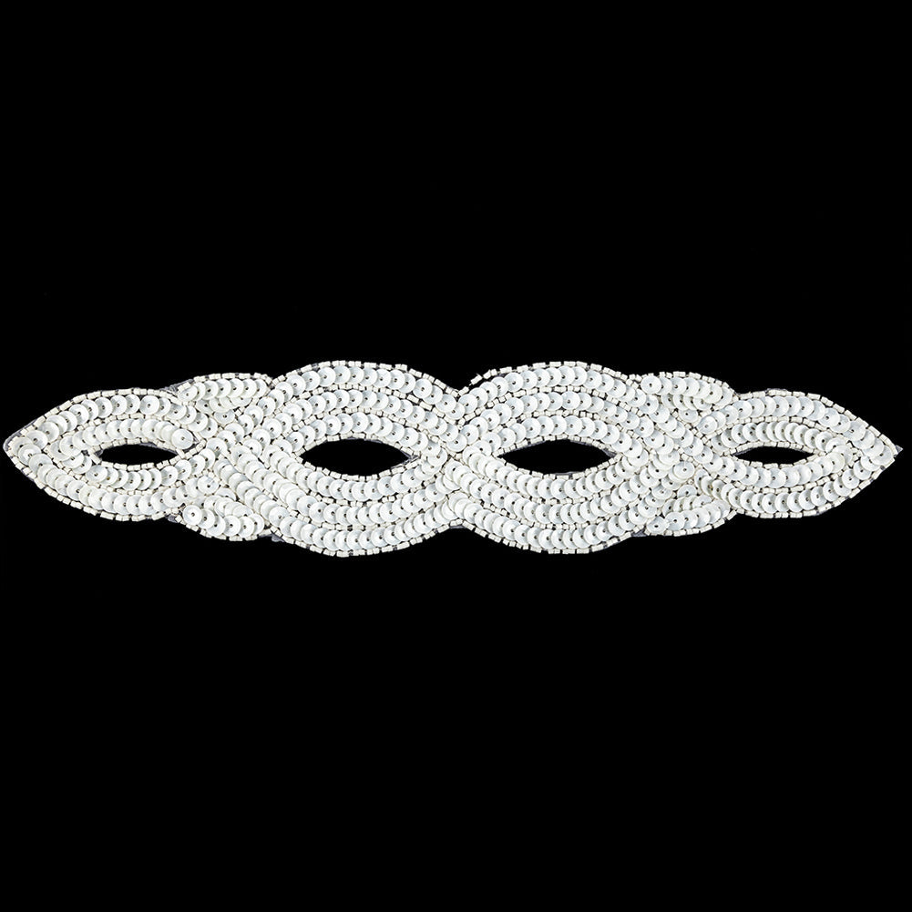 Vintage White Sequins and Beaded Figure Eight Applique - 11" x 2.5"