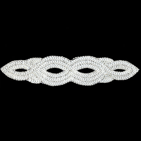 Vintage White Sequins and Beaded Figure Eight Applique - 11" x 2.5"
