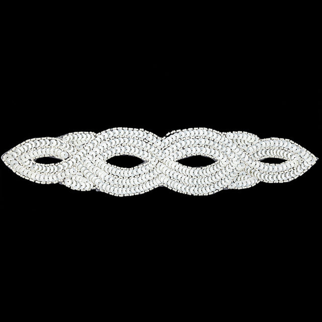 Vintage White Sequins and Beaded Figure Eight Applique - 11" x 2.5"