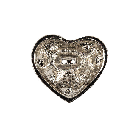 Vintage Swarovski Crystal Rhinestones and Silver Metal Faux Basket Weave Shank Back Heart-Shaped Button - 36L/23mm