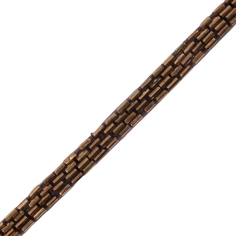 Vintage Bronze 4 Row Bugle Beads on Brown Trimming - 0.375"