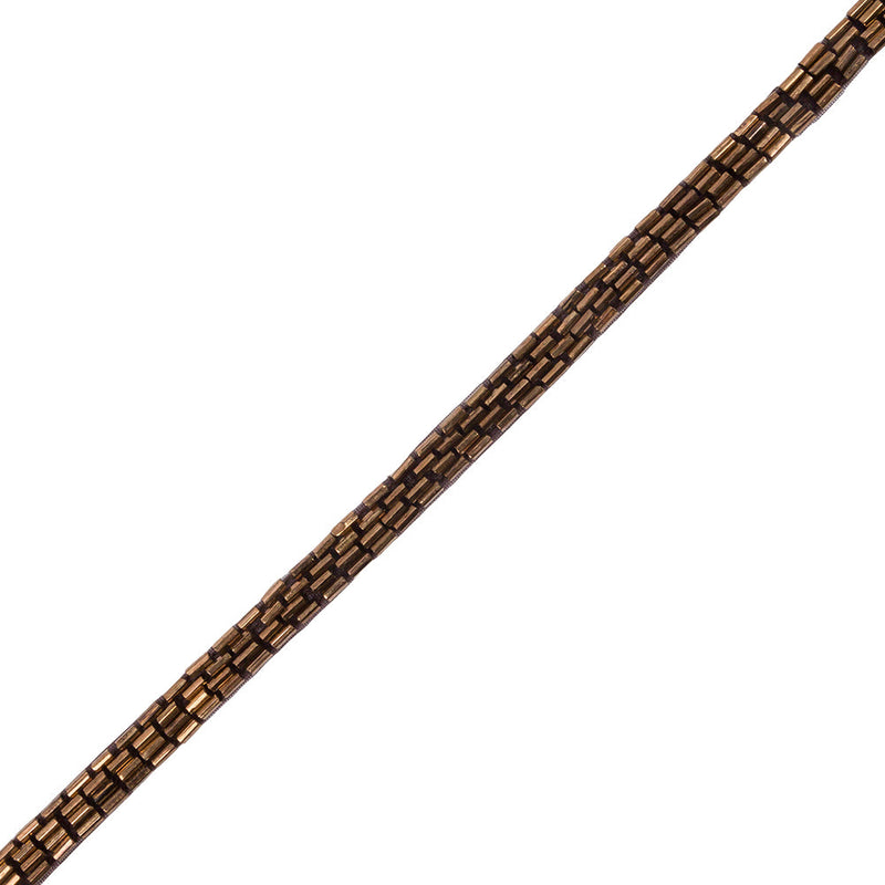 Vintage Bronze 4 Row Bugle Beads on Brown Trimming - 0.375"