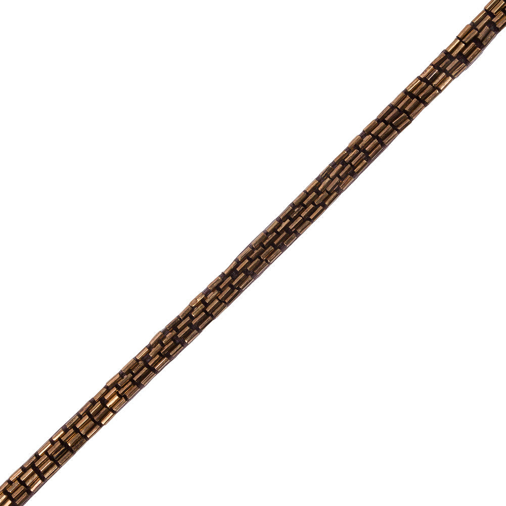 Vintage Bronze 4 Row Bugle Beads on Brown Trimming - 0.375"