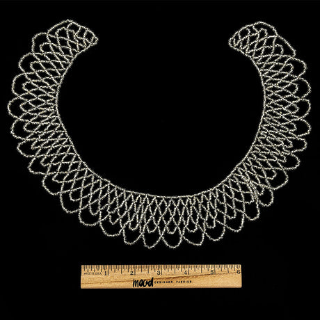 Vintage Silver-lined Beaded Abstract Neck Applique - 9.25" x 10"