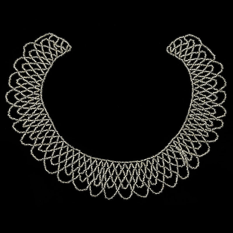 Vintage Silver-lined Beaded Abstract Neck Applique - 9.25" x 10"