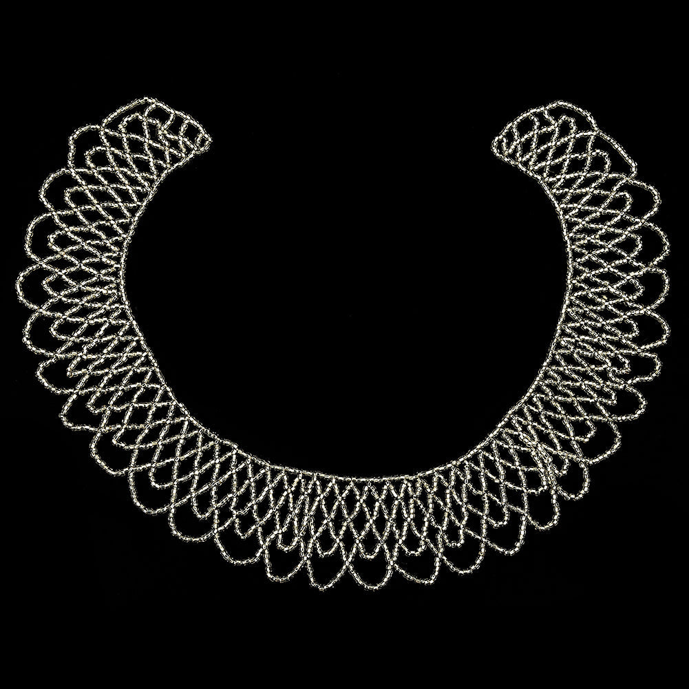 Vintage Silver-lined Beaded Abstract Neck Applique - 9.25" x 10"