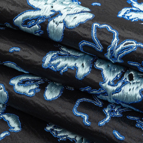 Metallic Magnetic Blue, Baby Blue and Black Floral Luxury Brocade
