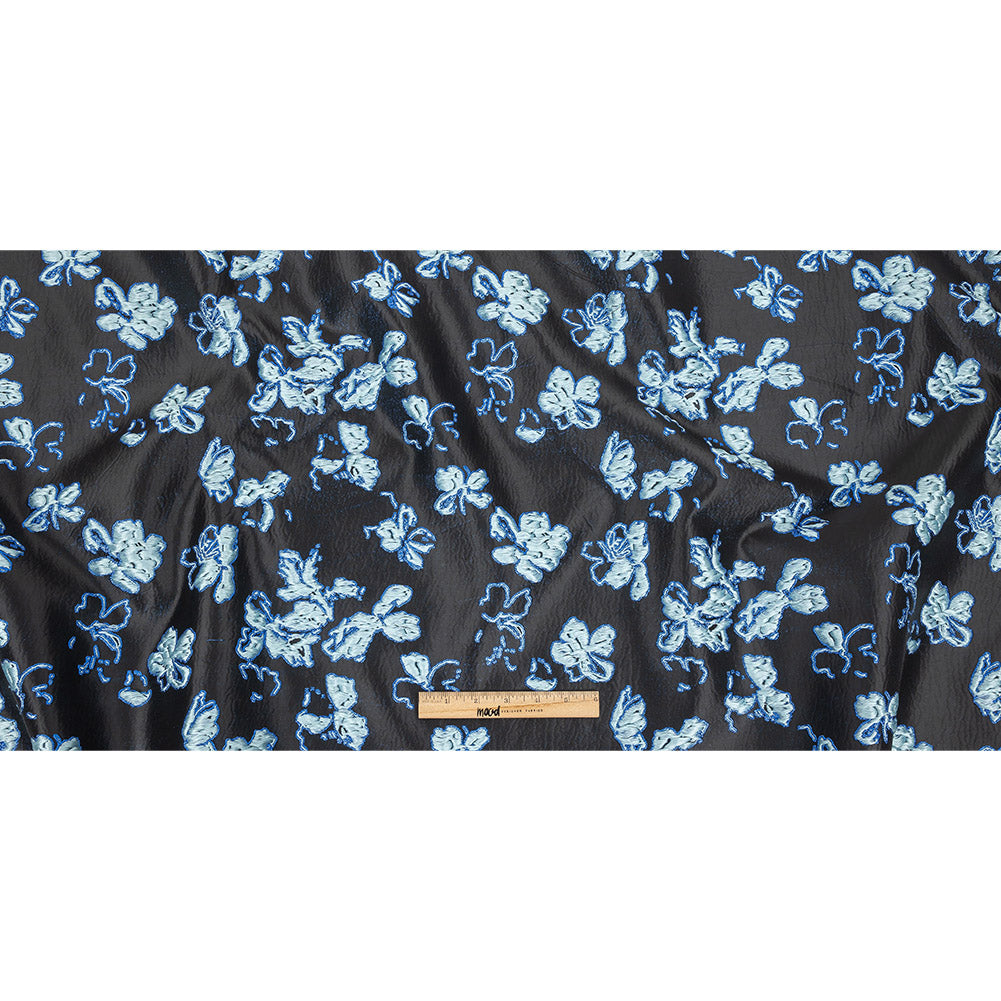 Metallic Magnetic Blue, Baby Blue and Black Floral Luxury Brocade