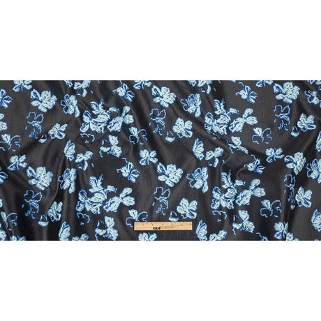 Metallic Magnetic Blue, Baby Blue and Black Floral Luxury Brocade