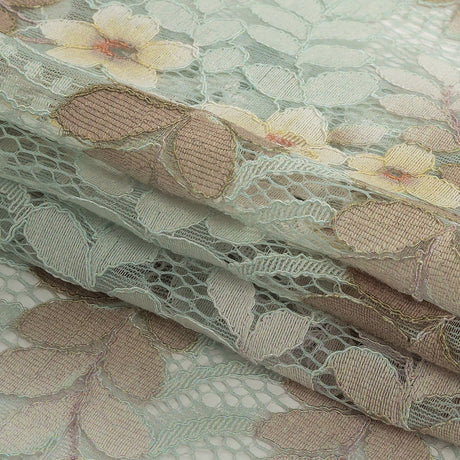 Corded Lace - Pale Aqua, Taupe and Mellow Yellow Dyed Floral