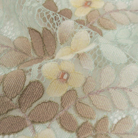 Corded Lace - Pale Aqua, Taupe and Mellow Yellow Dyed Floral