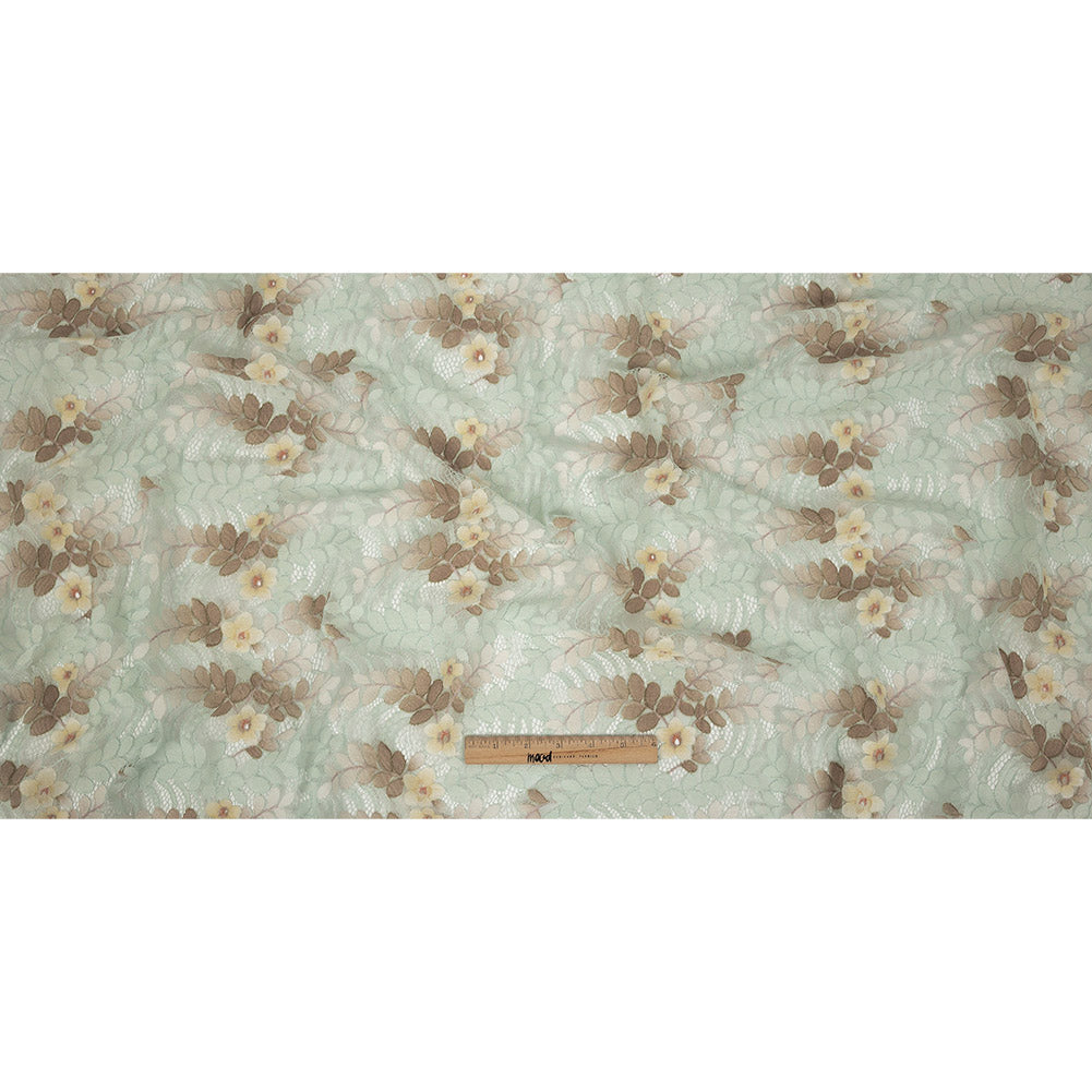 Corded Lace - Pale Aqua, Taupe and Mellow Yellow Dyed Floral