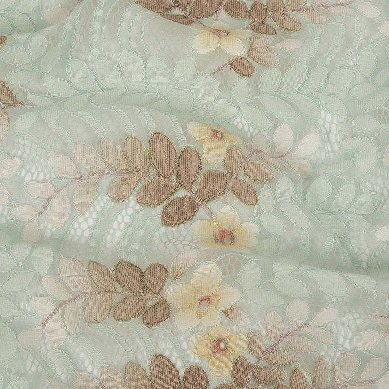 Corded Lace - Pale Aqua, Taupe and Mellow Yellow Dyed Floral
