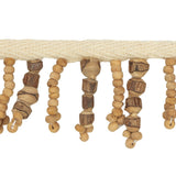 Vintage Brown and Natural Textured Wood Beaded Fringe Trim - 1.625"