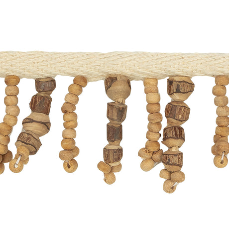 Vintage Brown and Natural Textured Wood Beaded Fringe Trim - 1.625"