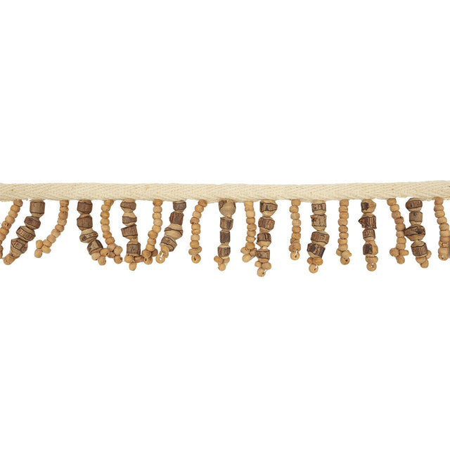 Vintage Brown and Natural Textured Wood Beaded Fringe Trim - 1.625"
