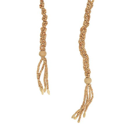 Vintage Natural Wood Beaded Braided Belt with Tassels - 57" x 0.5"