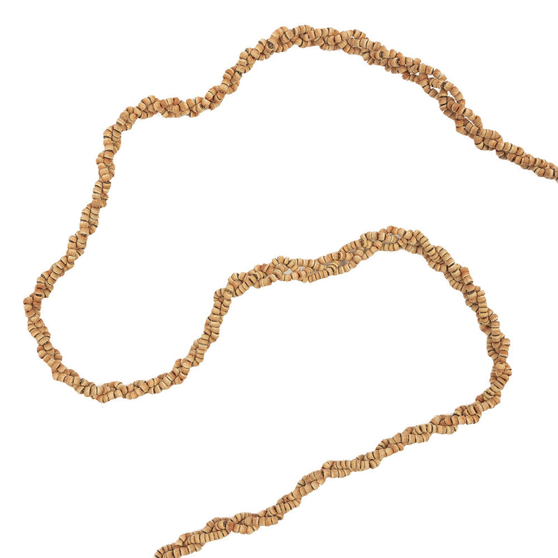 Vintage Natural Wood Beaded Braided Belt with Tassels - 57" x 0.5"