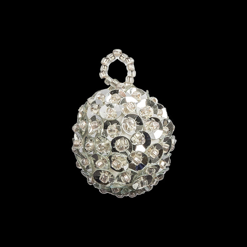 Vintage Silver Sequins and Silver-Lined Seed Beaded Tassel Applique - 1"