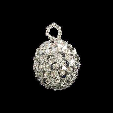 Vintage Silver Sequins and Silver-Lined Seed Beaded Tassel Applique - 1"