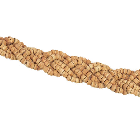 VIntage Natural Wood Beaded Double Strand Braided Belt with Tassels - 56" x 0.75"