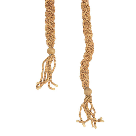 VIntage Natural Wood Beaded Double Strand Braided Belt with Tassels - 56" x 0.75"