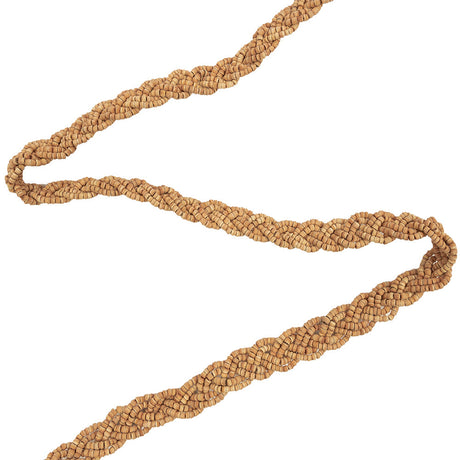 VIntage Natural Wood Beaded Double Strand Braided Belt with Tassels - 56" x 0.75"
