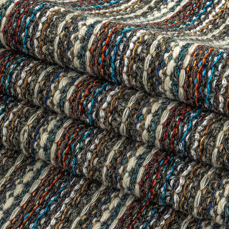 Turquoise, Brick and Metallic Silver Striped Chunky Wool Knit