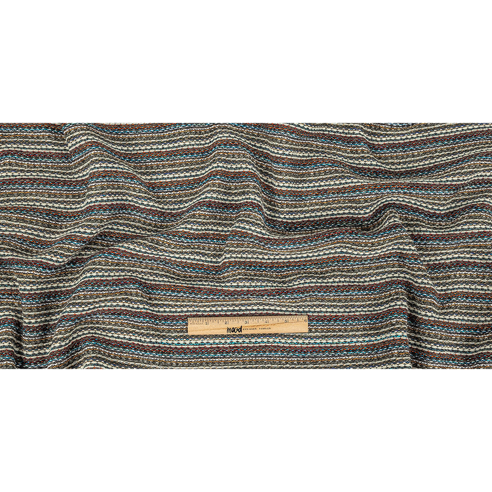 Turquoise, Brick and Metallic Silver Striped Chunky Wool Knit