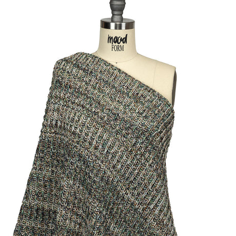 Green, Beige and Total Eclipse Mottled Chunky Wool Rib Knit