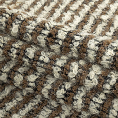Italian Beige, Ivory and Black Striped Knit Wool Boucle